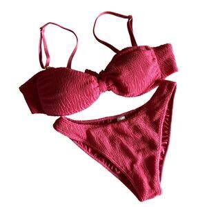 Watercolors by Kenny Flowers Pink Bikini Set in Luxe Crinkle Fabric, Size S/M